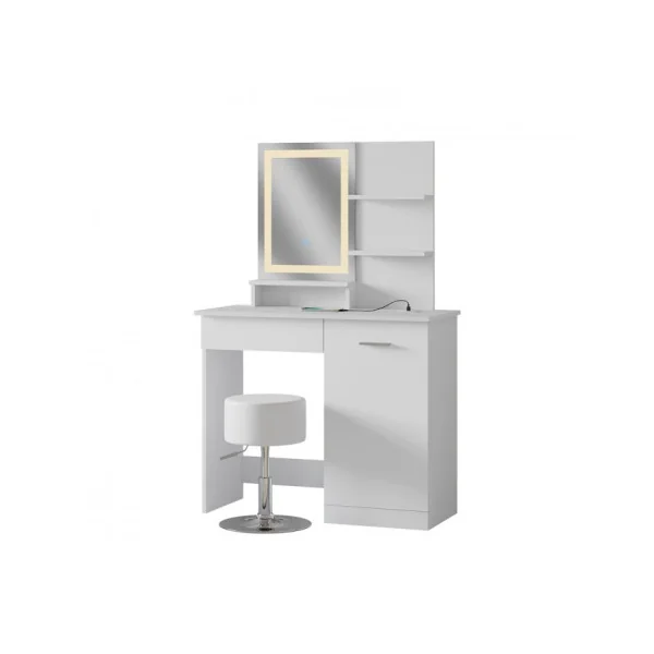 Coiffeuse Table Maquillage Blanc + Miroir LED + Tabouret + Station de Charge Coiffeuse Femme Chambre