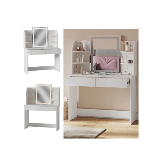 Coiffeuse Table Maquillage Blanche + LED + Station de Charge Coiffeuse moderne Coiffeuse maquillage Coiffeuse femme