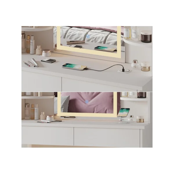 Coiffeuse Table Maquillage Blanche + LED + Station de Charge Coiffeuse moderne Coiffeuse maquillage Coiffeuse femme