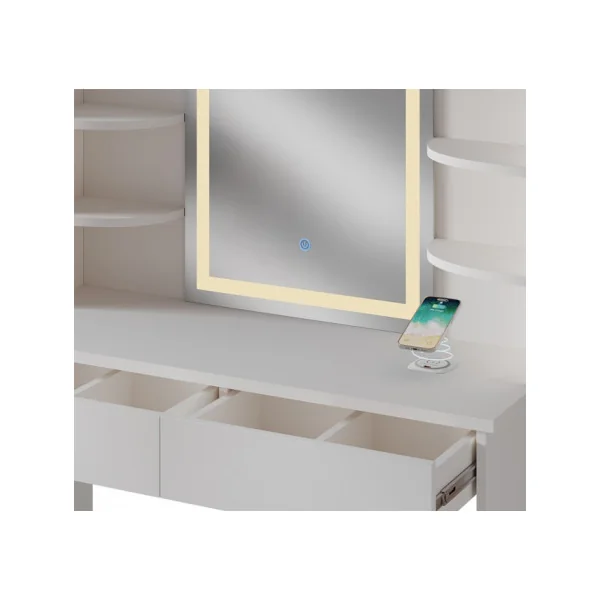 Coiffeuse Table Maquillage Blanche + LED + Station de Charge Coiffeuse moderne Coiffeuse maquillage Coiffeuse femme