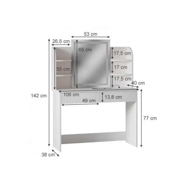 Coiffeuse Table Maquillage Blanche + LED + Station de Charge Coiffeuse moderne Coiffeuse maquillage Coiffeuse femme