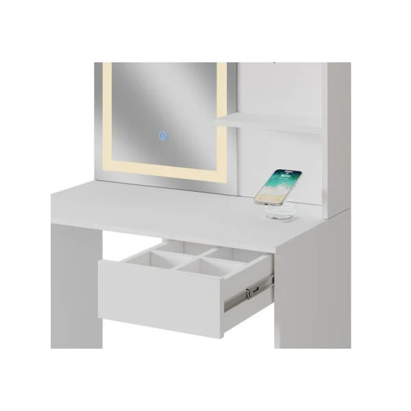 Coiffeuse Table Maquillage Blanche Miroir Led + Station de Charge Coiffeuse moderne Femme Coiffeuse Chambre