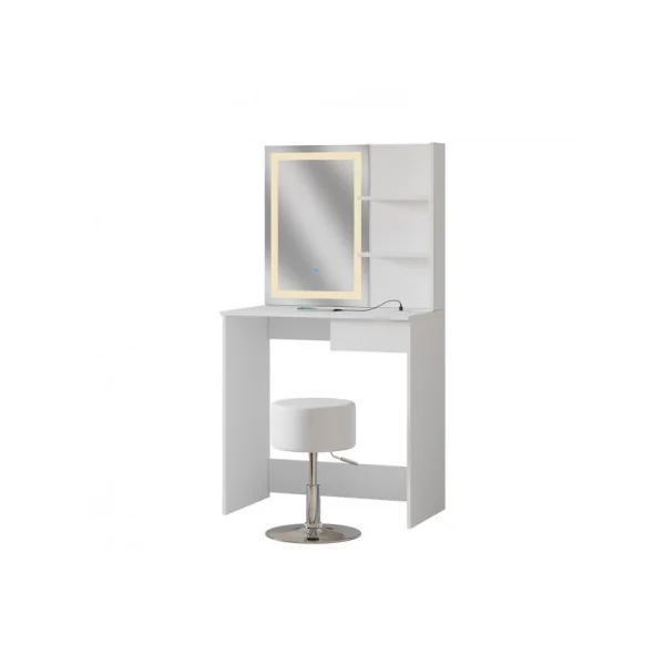 Coiffeuse Table Maquillage Blanche Miroir Led + Station de Charge + Tabouret Coiffeuse moderne Femme
