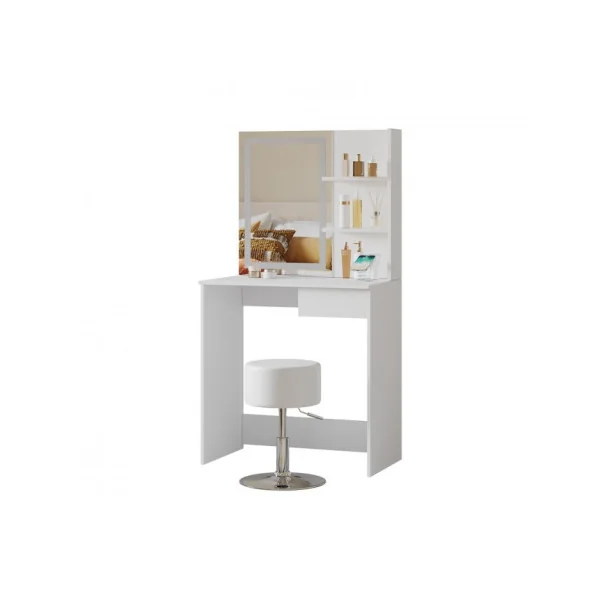 Coiffeuse Table Maquillage Blanche Miroir Led + Station de Charge + Tabouret Coiffeuse moderne Femme