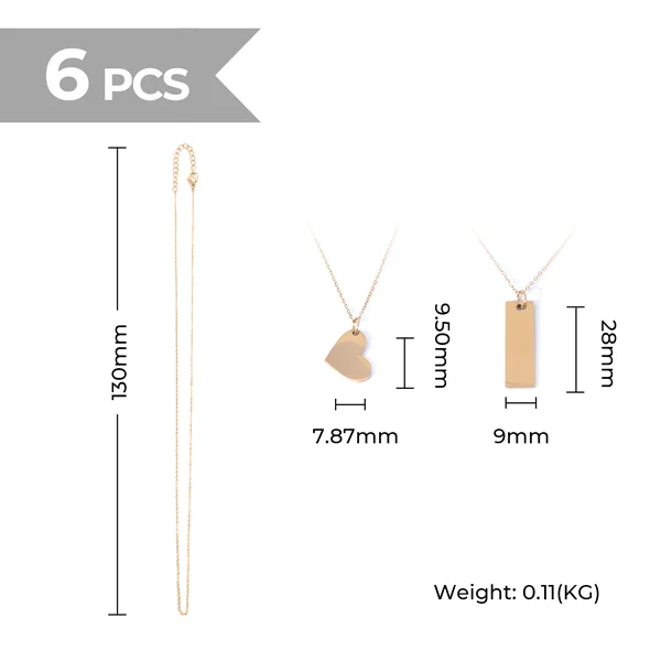 Collier en acier inoxydable en forme de cœur et de barre (6 pièces)