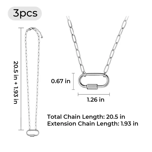 Collier mousqueton en acier inoxydable argent (3 pcs)