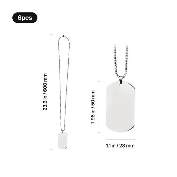 Collier pendentif militaire en acier inoxydable argenté (6 pièces)