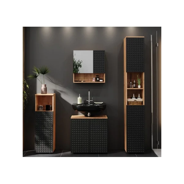 Colonne de Salle de Bain 1 Porte Chêne et Anthracite Armoire Basse Salle de Bain