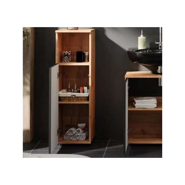 Colonne de Salle de Bain 1 Porte Chêne et Anthracite Armoire Basse Salle de Bain