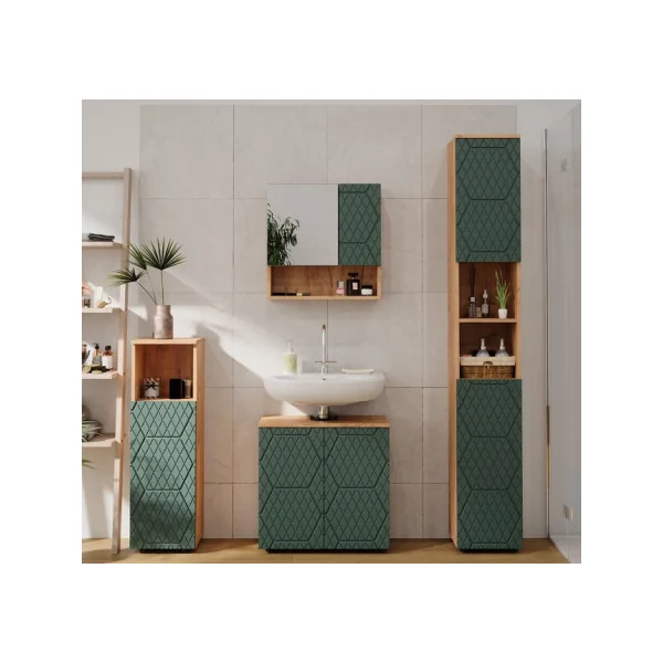 Colonne de Salle de Bain 1 Porte Chêne et Vert Armoire Basse Salle de Bain