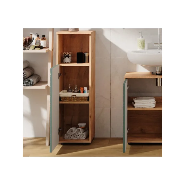 Colonne de Salle de Bain 1 Porte Chêne et Vert Armoire Basse Salle de Bain