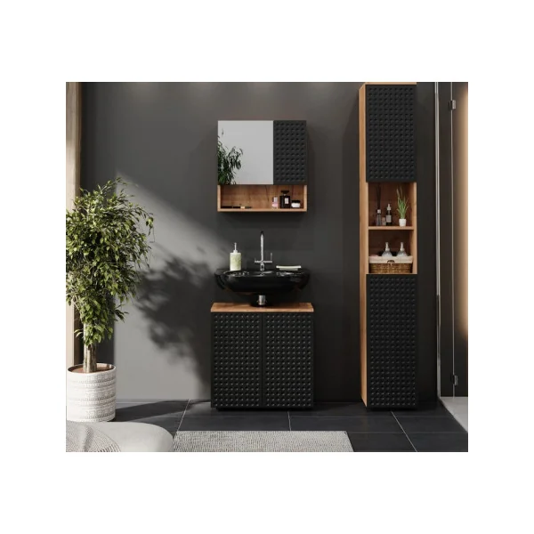 Colonne de Salle de Bain 2 Portes Chêne et Anthracite Armoire Haute Salle de Bain