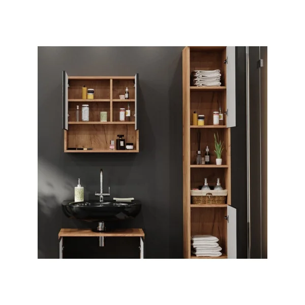 Colonne de Salle de Bain 2 Portes Chêne et Anthracite Armoire Haute Salle de Bain
