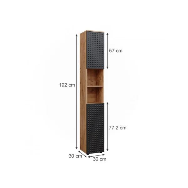Colonne de Salle de Bain 2 Portes Chêne et Anthracite Armoire Haute Salle de Bain