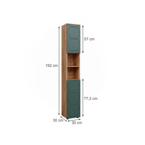 Colonne de Salle de Bain 2 Portes Chêne et Vert Armoire Haute Salle de Bain