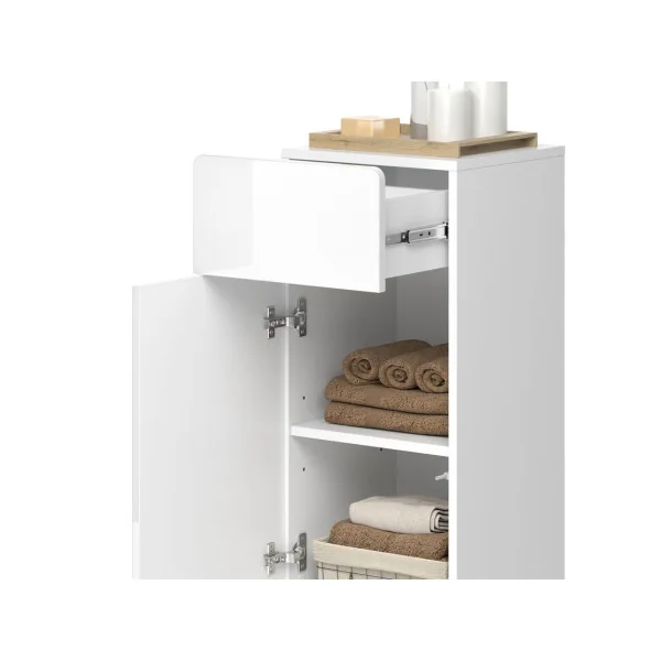 Colonne de Salle de Bain Blanc Brillant Armoire Basse Salle de bain Meuble de Rangement