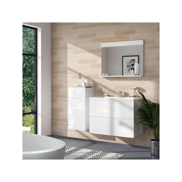 Colonne de Salle de Bain Blanc Brillant Armoire Basse Salle de bain Meuble de Rangement