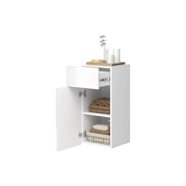 Colonne de Salle de Bain Blanc Brillant Armoire Basse Salle de bain Meuble de Rangement