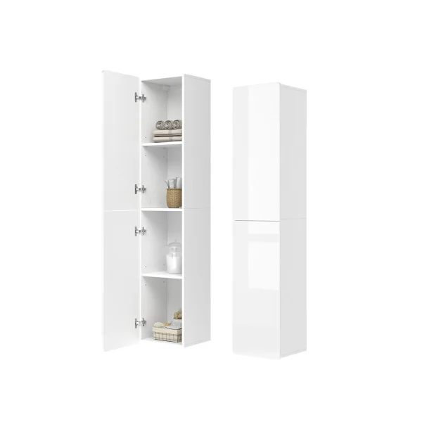 Colonne de Salle de Bain Blanc Brillant Armoire Haute Salle de bain Meuble de Rangement