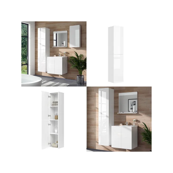 Colonne de Salle de Bain Blanc Brillant Armoire Haute Salle de bain Meuble de Rangement
