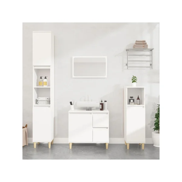 Colonne de Salle de Bain Blanche 2 Portes Armoire Haute de Salle de Bain Colonne avec Rangement