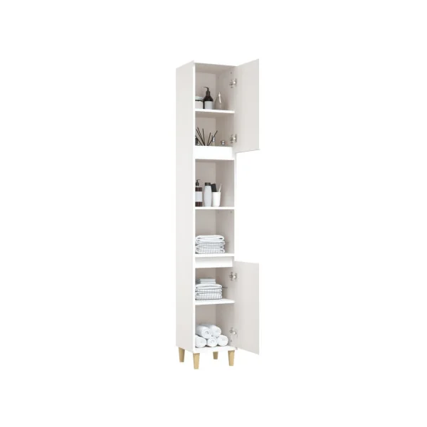 Colonne de Salle de Bain Blanche 2 Portes Armoire Haute de Salle de Bain Colonne avec Rangement
