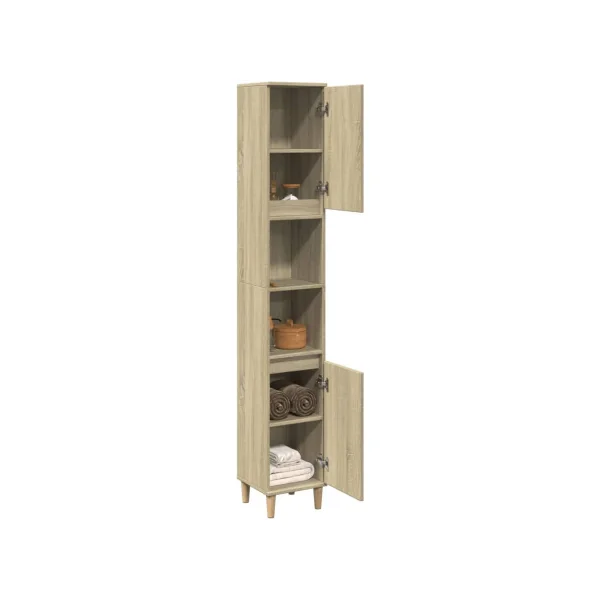 Colonne de Salle de Bain Chêne 2 Portes Armoire Haute de Salle de Bain Colonne avec Rangement