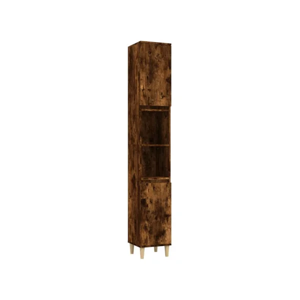 Colonne de Salle de Bain Chêne Fumé 2 Portes Armoire Haute de Salle de Bain Colonne avec Rangement