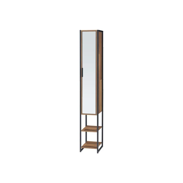Colonne de Salle de Bain Noyer et Métal Noir Avec Miroir Armoire Salle de Bain Haute