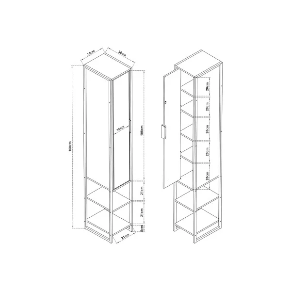 Colonne de Salle de Bain Noyer et Métal Noir Avec Miroir Armoire Salle de Bain Haute