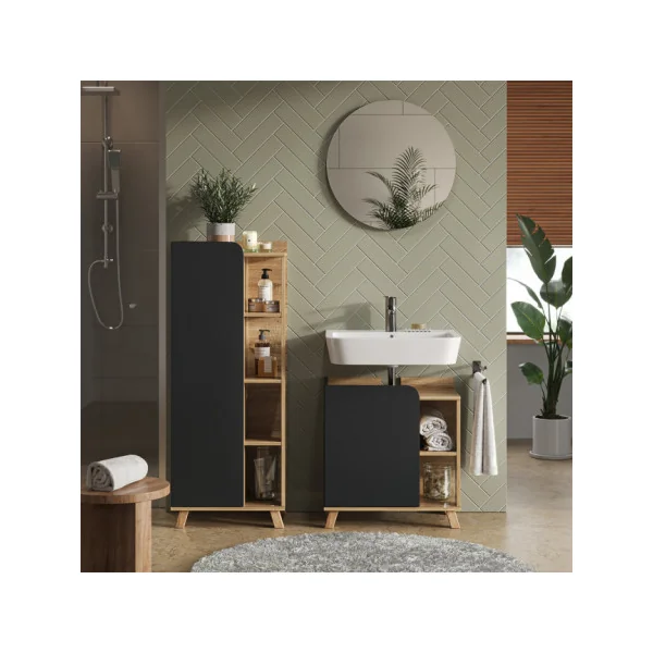 Colonne Salle de bain Chêne et Anthracite Colonne Moderne Meuble rangement Salle de bain