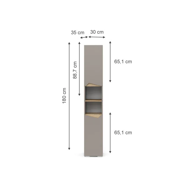 Colonne Salle de Bain Grège et Chêne Meuble Rangement avec Portes et Compartiments Ouverts