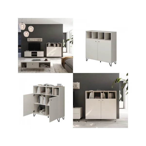 Commode 2 Placards 4 Compartiments de Rangement Commode Chambre Salon Meuble de Rangement