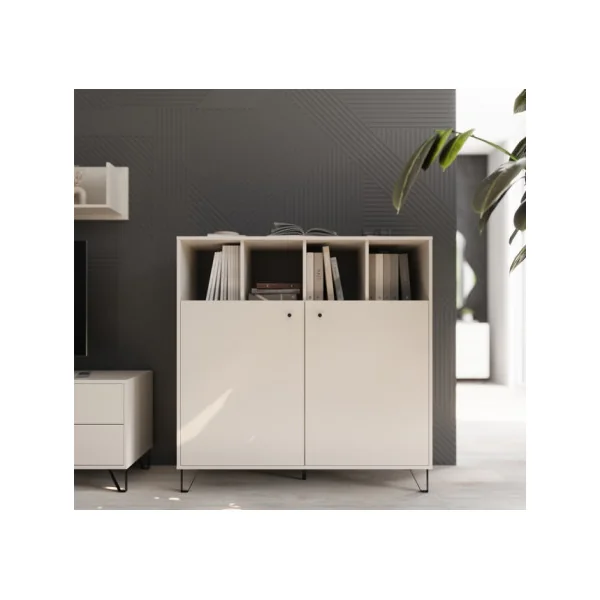 Commode 2 Placards 4 Compartiments de Rangement Commode Chambre Salon Meuble de Rangement