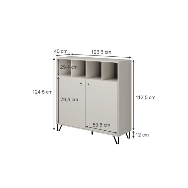 Commode 2 Placards 4 Compartiments de Rangement Commode Chambre Salon Meuble de Rangement