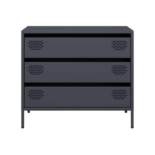 Commode 3 Tiroirs Anthracite Acier Chambre Salon Meuble de Rangement
