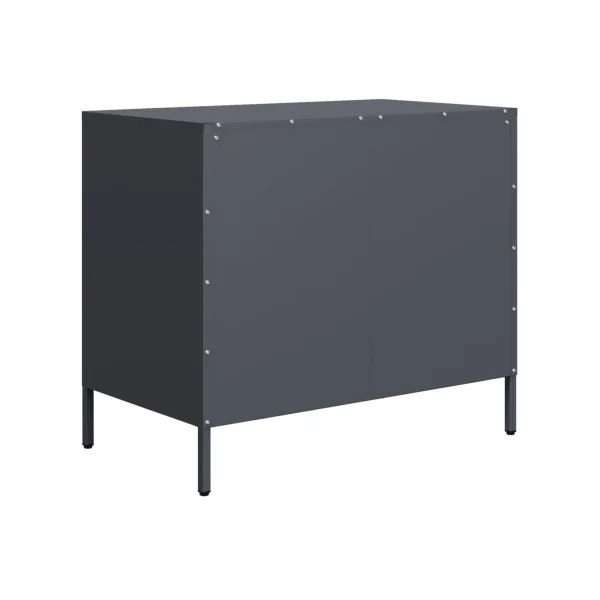 Commode 3 Tiroirs Anthracite Acier Chambre Salon Meuble de Rangement