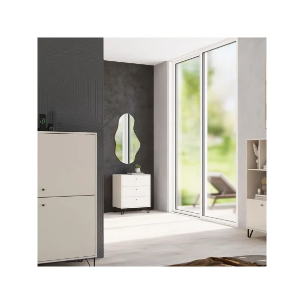 Commode 3 Tiroirs de Rangement Blanc / Beige Commode Chambre Salon Meuble de Rangement