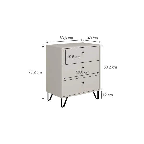 Commode 3 Tiroirs de Rangement Blanc / Beige Commode Chambre Salon Meuble de Rangement