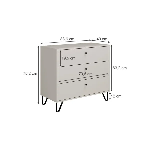 Commode 3 Tiroirs de Rangement Commode Chambre Salon Meuble de Rangement