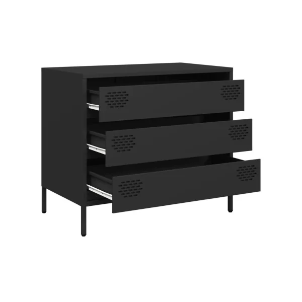Commode 3 Tiroirs Noir Acier Chambre Salon Meuble de Rangement