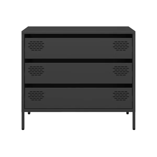 Commode 3 Tiroirs Noir Acier Chambre Salon Meuble de Rangement