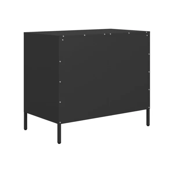 Commode 3 Tiroirs Noir Acier Chambre Salon Meuble de Rangement