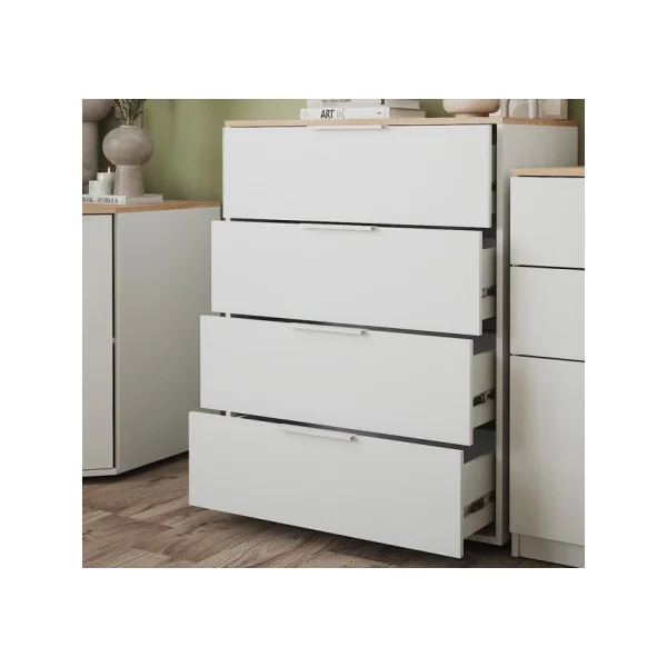 Commode 4 Tiroirs Blanche Chêne Commode Moderne Commode Salon Commode Chambre