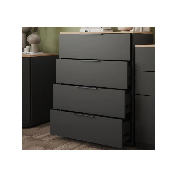 Commode 4 Tiroirs Chêne Anthracite Commode Moderne Commode Salon Commode Chambre