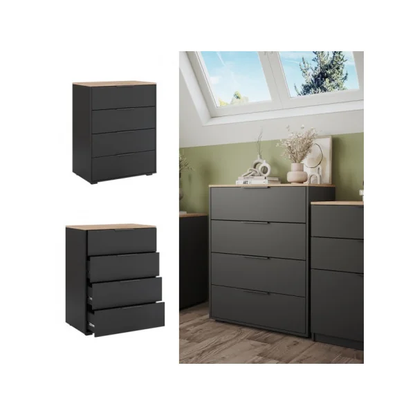 Commode 4 Tiroirs Chêne Anthracite Commode Moderne Commode Salon Commode Chambre