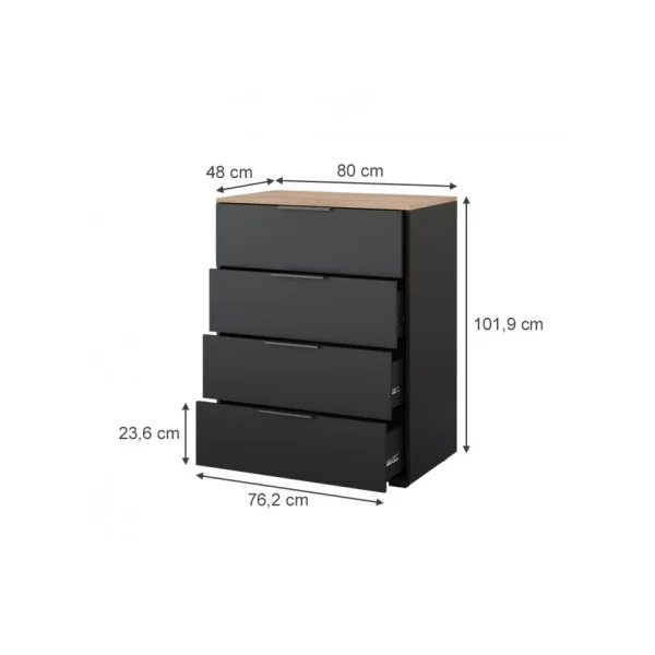 Commode 4 Tiroirs Chêne Anthracite Commode Moderne Commode Salon Commode Chambre