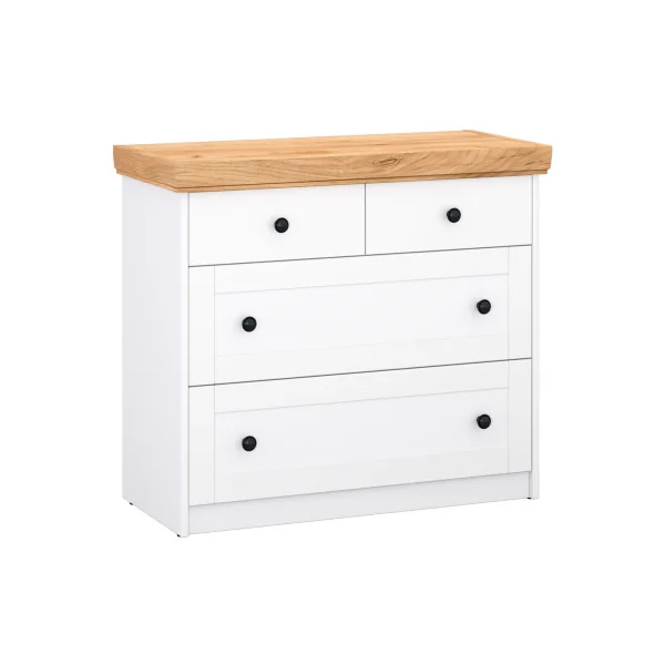 Commode 4 tiroirs commode salon blanche commode chambre en pin massif blanc avec plateau bois