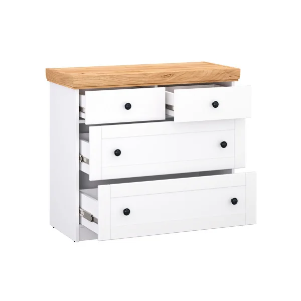 Commode 4 tiroirs commode salon blanche commode chambre en pin massif blanc avec plateau bois