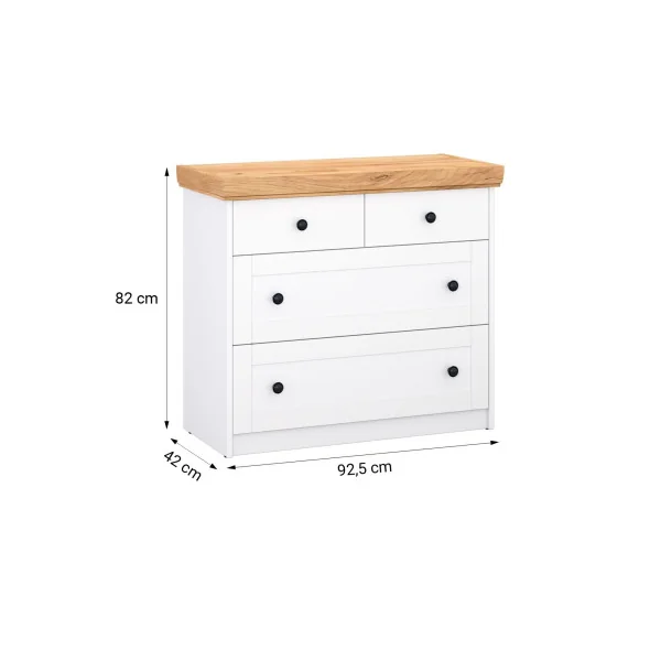 Commode 4 tiroirs commode salon blanche commode chambre en pin massif blanc avec plateau bois